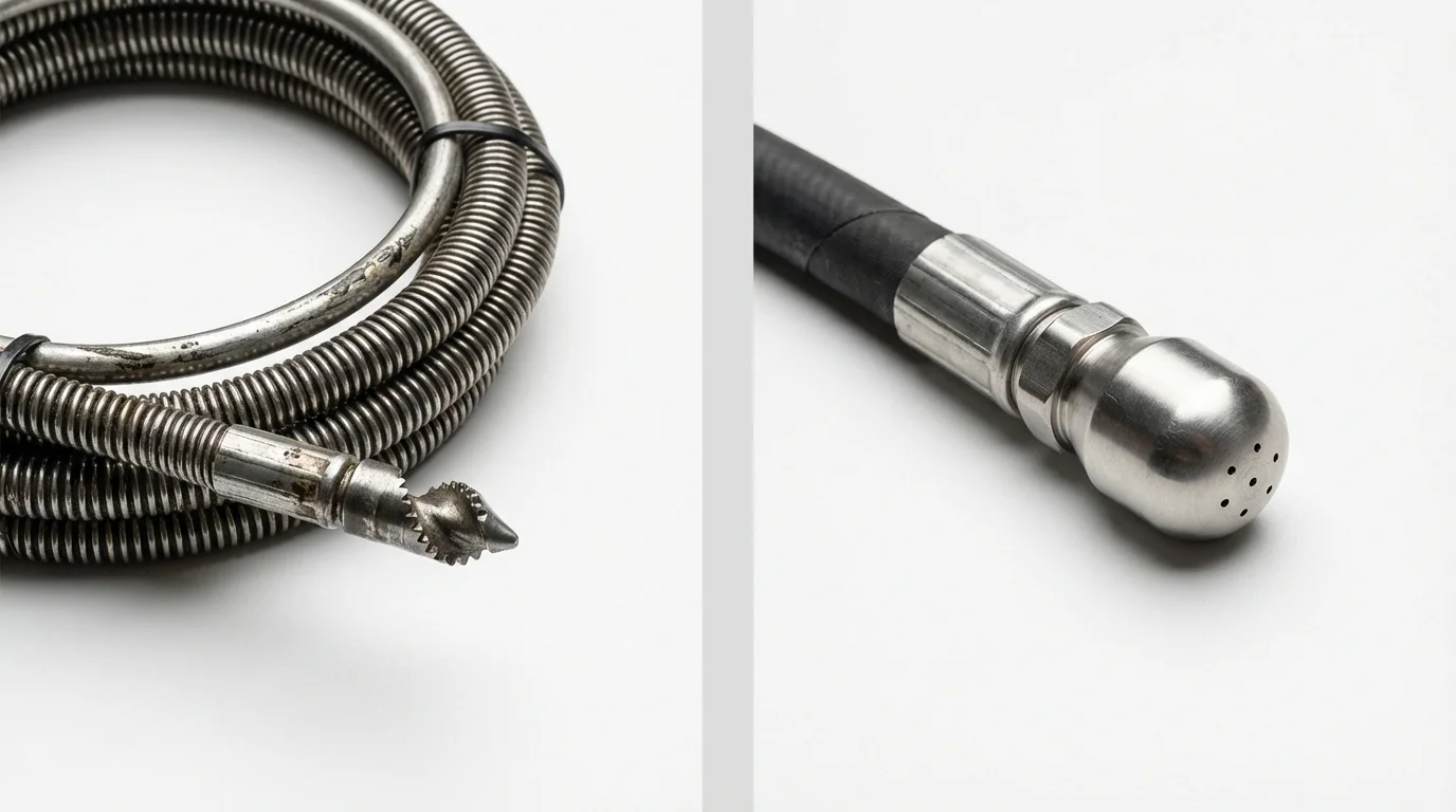 Drain snake cable and hydro jetting nozzle used for drain cleaning in Rogers, AR